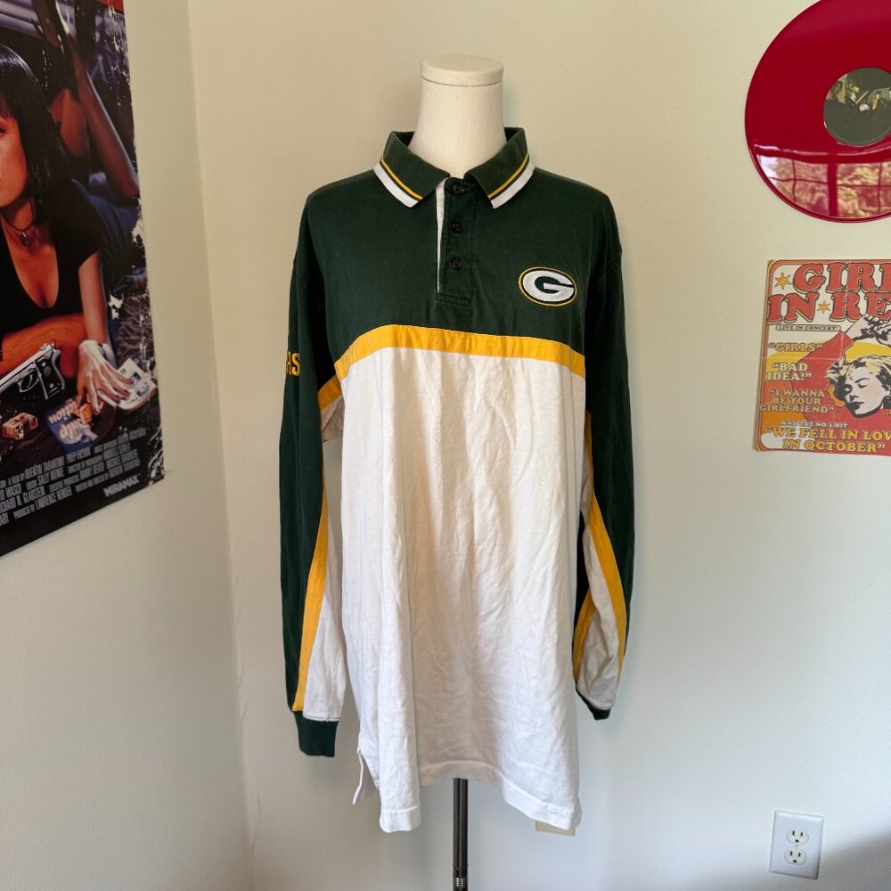 NFL Vintage Green Bay Packers Embroidered Long Sleeve Collared Shirt
